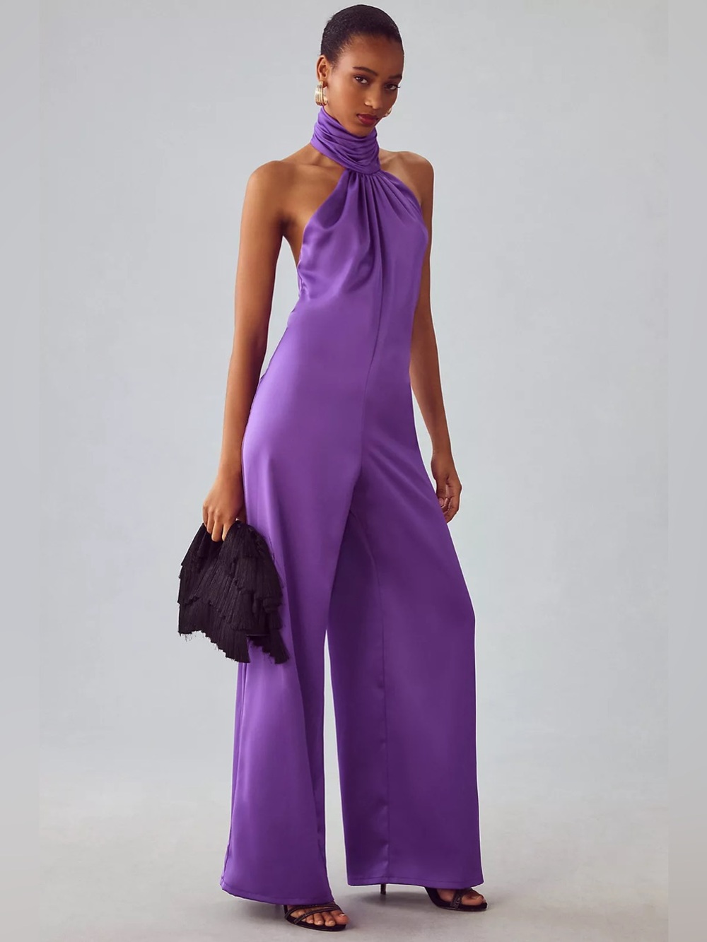 NWT Katie May Robbie Satin Halter Jumpsuit Purple